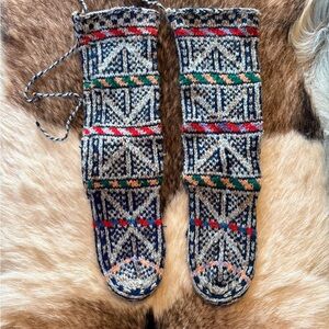 Colorful vintage hand Knit Patterned Slipper Moccasin